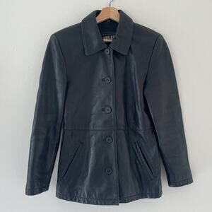 Vtg Y2K Black Collared Leather Button Jacket / Sz S Buttery Soft Lamb Skin ALDER